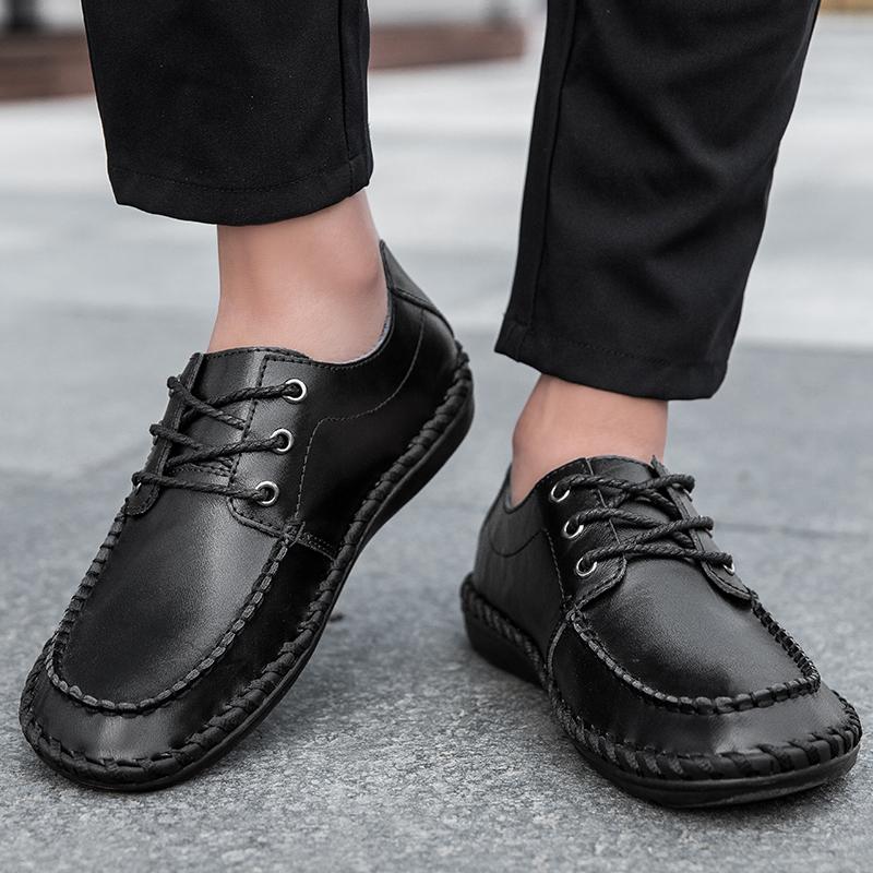 Cow Leather Mens Shoes Handmade Sewing Comfortable Casual Leather Shoes Men Oxfords Black Moccasins Men Driving Shoes