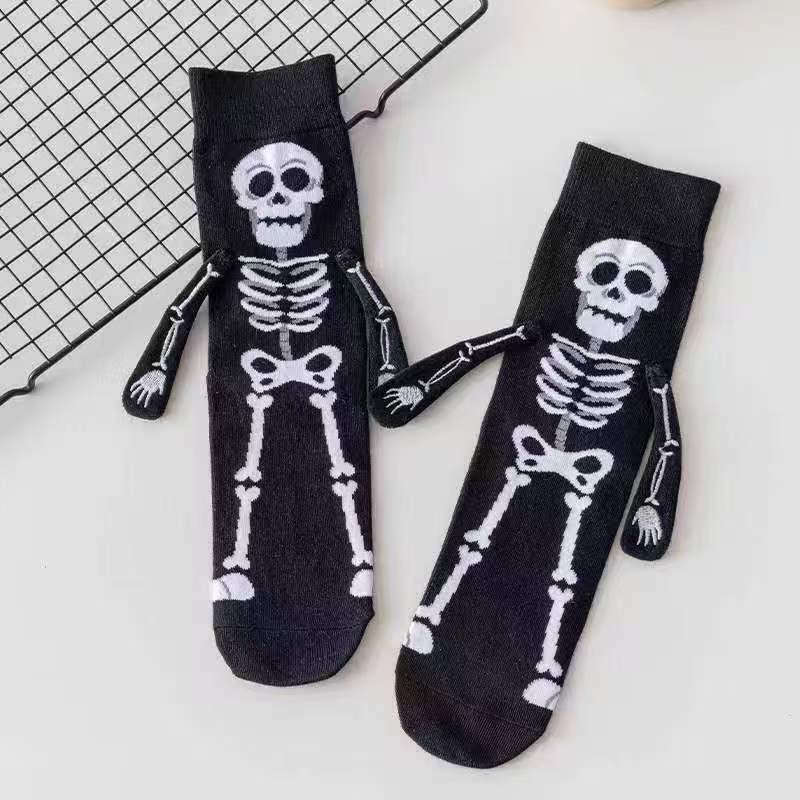 Fun Halloween Socks Spooky Magnetic Hand-Holding Hands Socks Creative Cute Bat Socks Mid-Calf Cotton Socks Couple Socks Gift