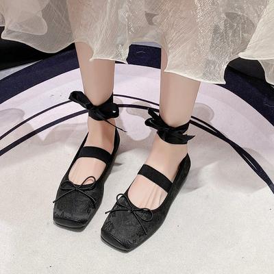 Fashion New Women's Flat Footwear Pink Ballet Women Single Shoes Fashion Lace Up Girl Mary Jane Shoes Sweet Flowers Ladies 2024 Spring