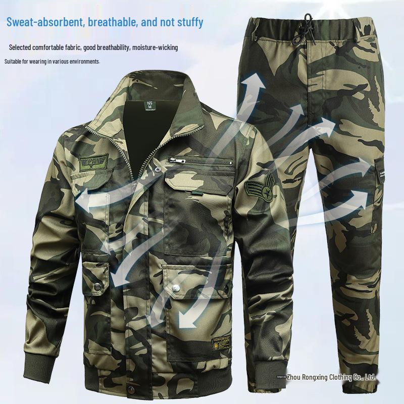 Men's Camouflage Welding Suit - Durable Cotton Workwear for All Seasons - Ideal for Military Training, Workshops, and Construction Sites