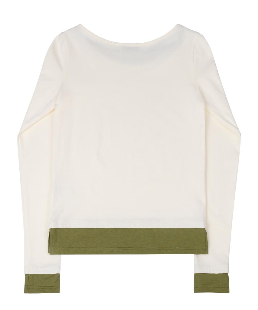 SELITIO Color Block Layered Long Sleeve T-Shirt Beige