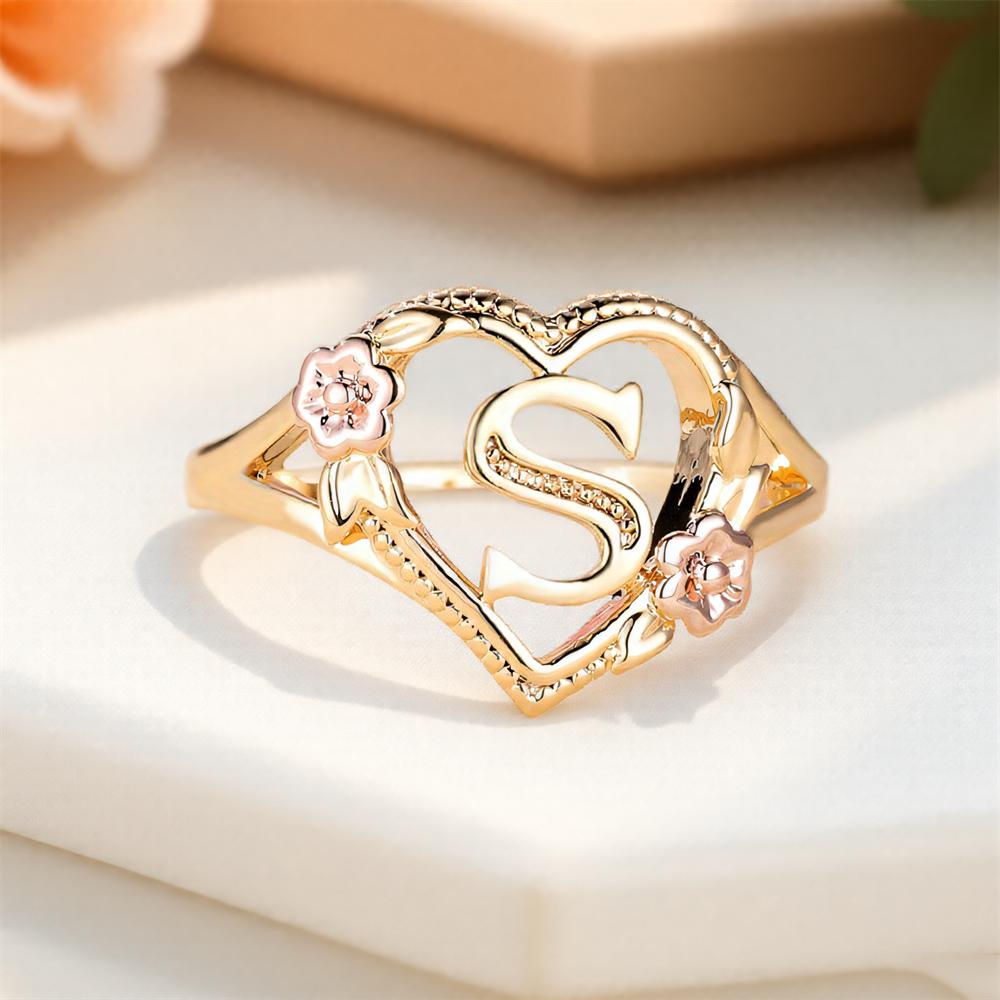 Vintage Hollow Letter S Cute Small Flower Opening Rings For Women Antique Gold Color Wedding Bands Party Jewelry Versatile Gifts