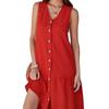 Summer Dress V-Neck Sleeveless Single-Breasted Solid Color Mini Dress Solid Color Loose