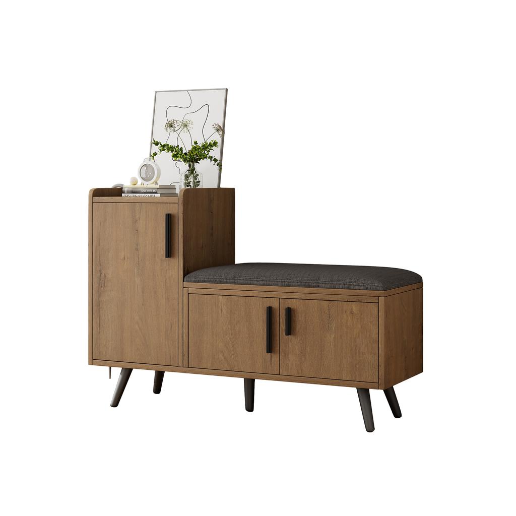 Modern Shoe Bench with Three Storage Doors, Asymmetrical Metal Handles and Multiple Levels for Storage - W100/D34/H69 cm(Old Sku N657P192524N)