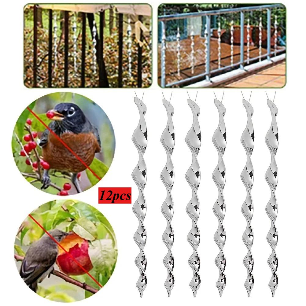 12Pcs Creative Bird Deterrent Sticks Reflective Strips Bird Repellent Sticks, Spiral Wind Spinner Bird Repeller Suitable for Courtyard and Garden