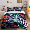 Colorful Zebra Floral Decor Soft Comfortable Duvet Cover Bedding Set Included 1*Duvet Cover & 2*Pillowcases, Gift