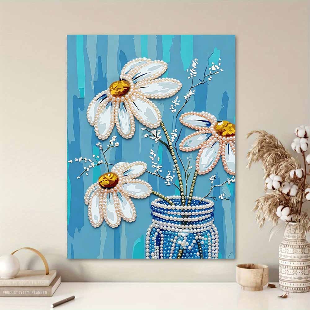 DIY 5D Little Daisy Pearl Art Kit No Frame Pearl Diamond Painting for Adults 30x40cm Floral Gem Art for Home Wall Decoration & Craft Gift