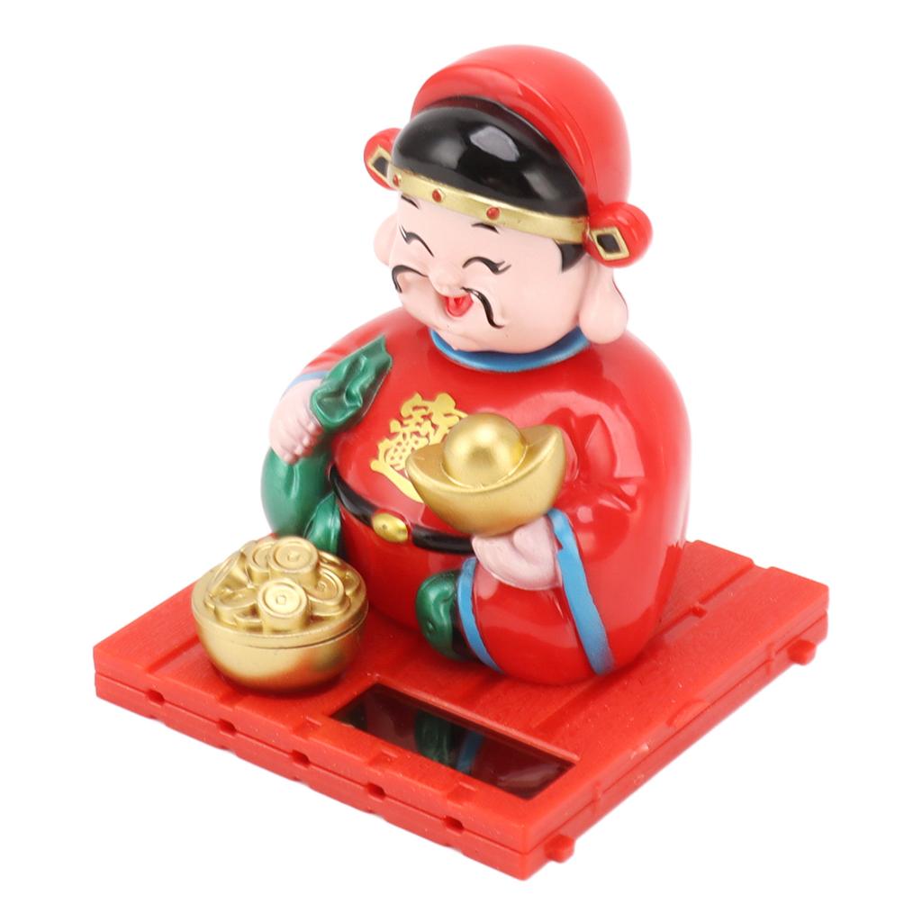 God of Wealth Decoration Solar Powered Fortune Ornaments with Nodding Head for Car Dashboard and