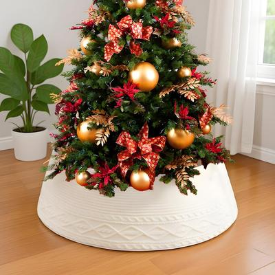 Límec na vánoční stromek Pletený Rustikální Hrubý Prsten Krémový Kosočtvercový Okraj Límec Pro Tužkový Stromek Pro Farmářský Dům Zima Vnitřní