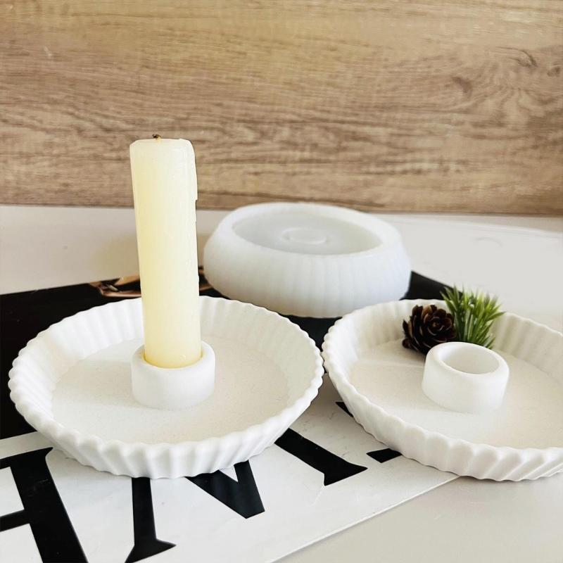 Kerzenständer Silikonform Gestreifte Tellerförmige Kerzenhalterformen Gips-Kerzenhalterform Stilvolle Heimdekorationen