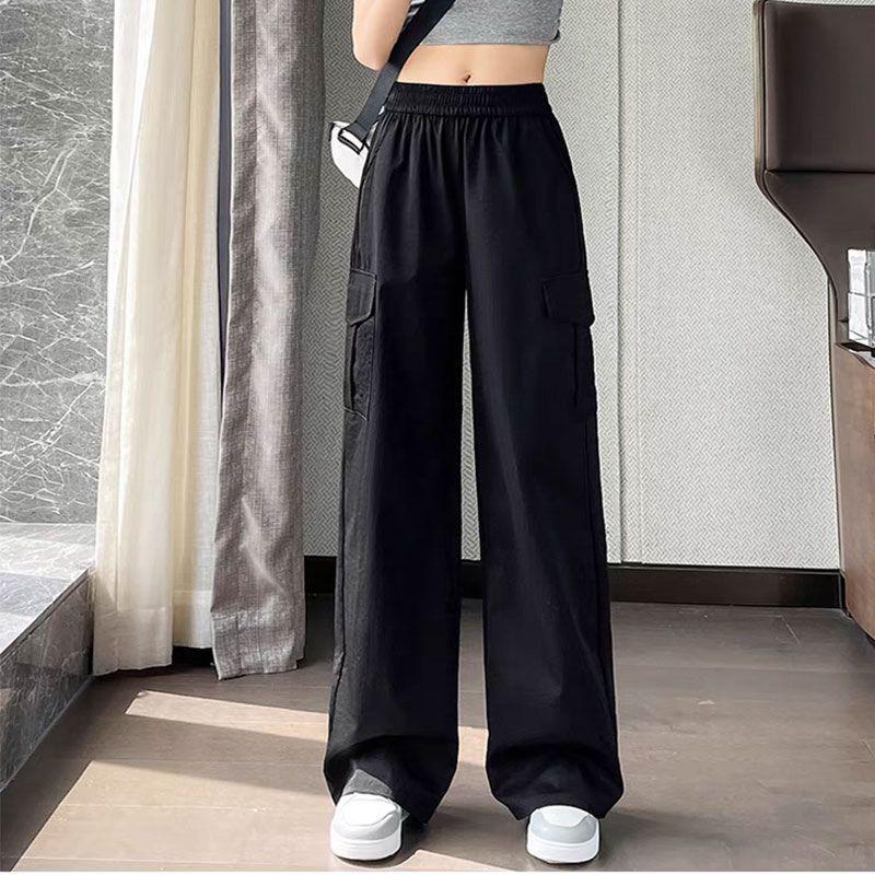 

Women s Casual Multi-pocket Wide-leg Cargo Pants - Loose Fit, Available in Black and Apricot S (Weight 80-95 jin) чёрный