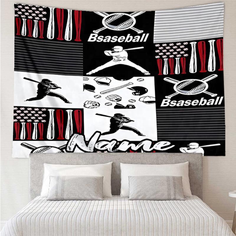 Custom Name Baseball Print Tapestry, Backdrop, Easy Setup, Ideal for Bedroom, Office & Living Room, with Aesthetic Wall Hanging Decor.