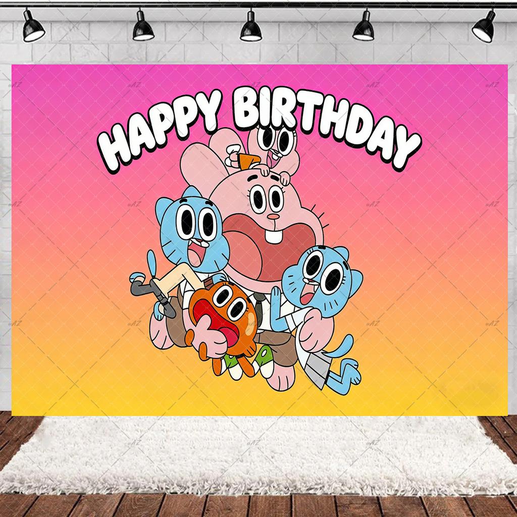 Cartoon Amazing World Birthday Party Decorations Gum&balles Balloon Banner Cake Topper Rabbit Cat Anime Backdrop Kid Favor Gift
