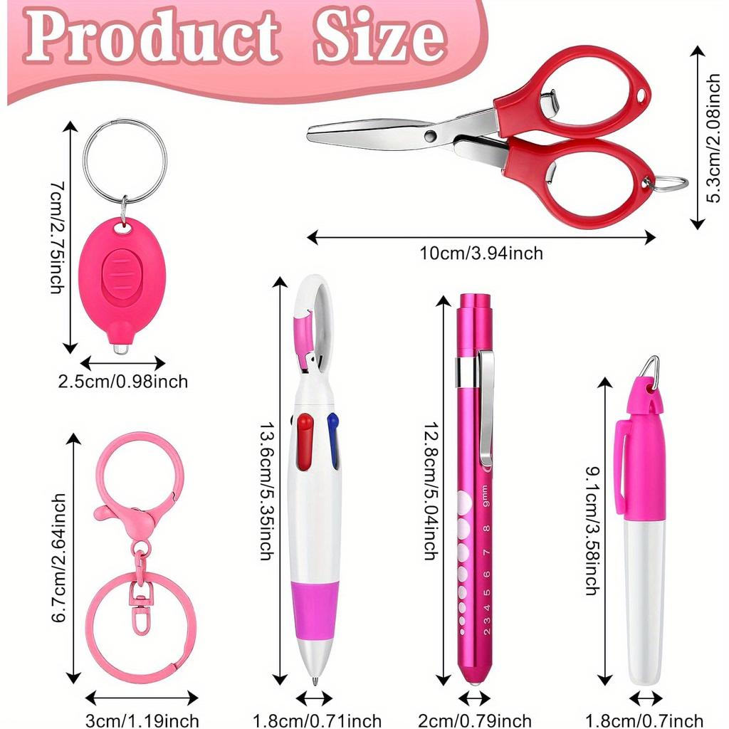 12pcs Multifunctional Nurse Pen Set, Including Pen Light, Permanent Marker, Multicolor Ballpoint Pen, Keychain Clip, Folding Scissors