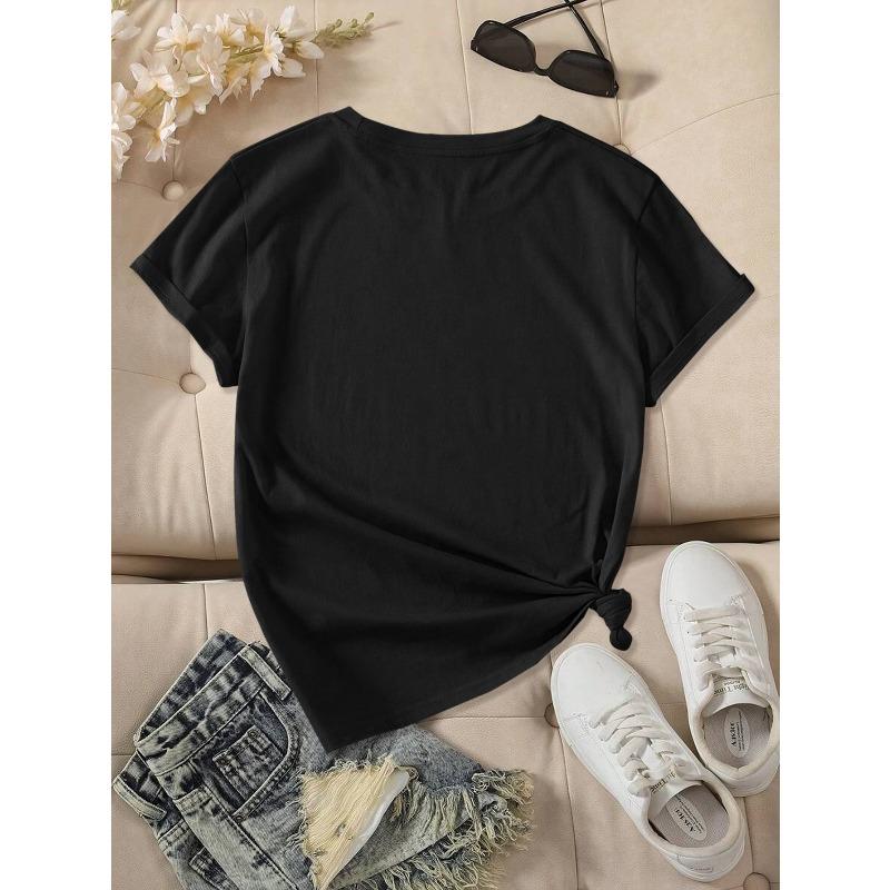 [Soft And Art] Women'S Summer Clothing, Folk Style Elephant Print Round Neck Short Sleeve T-Shirt, Comfortable,