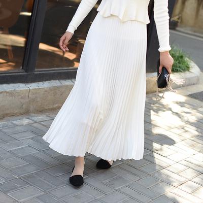 Spring and Summer New Solid Color Long Plus Size Pleated Skirt High Waist Skirt Women's Elastic Waist Skirt
