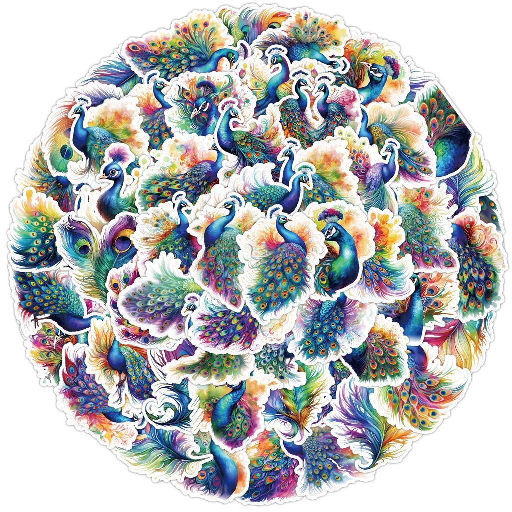 50/100 Waterproof Peacock Graffiti Stickers for Phone, Laptop, Suitcase - Decorative & Creative Stationery
