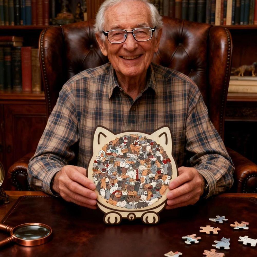Brain Burning Cat-shaped Jigsaw Cute Kitten Unique Irregular Puzzle Cat Wooden Puzzle  For Adults