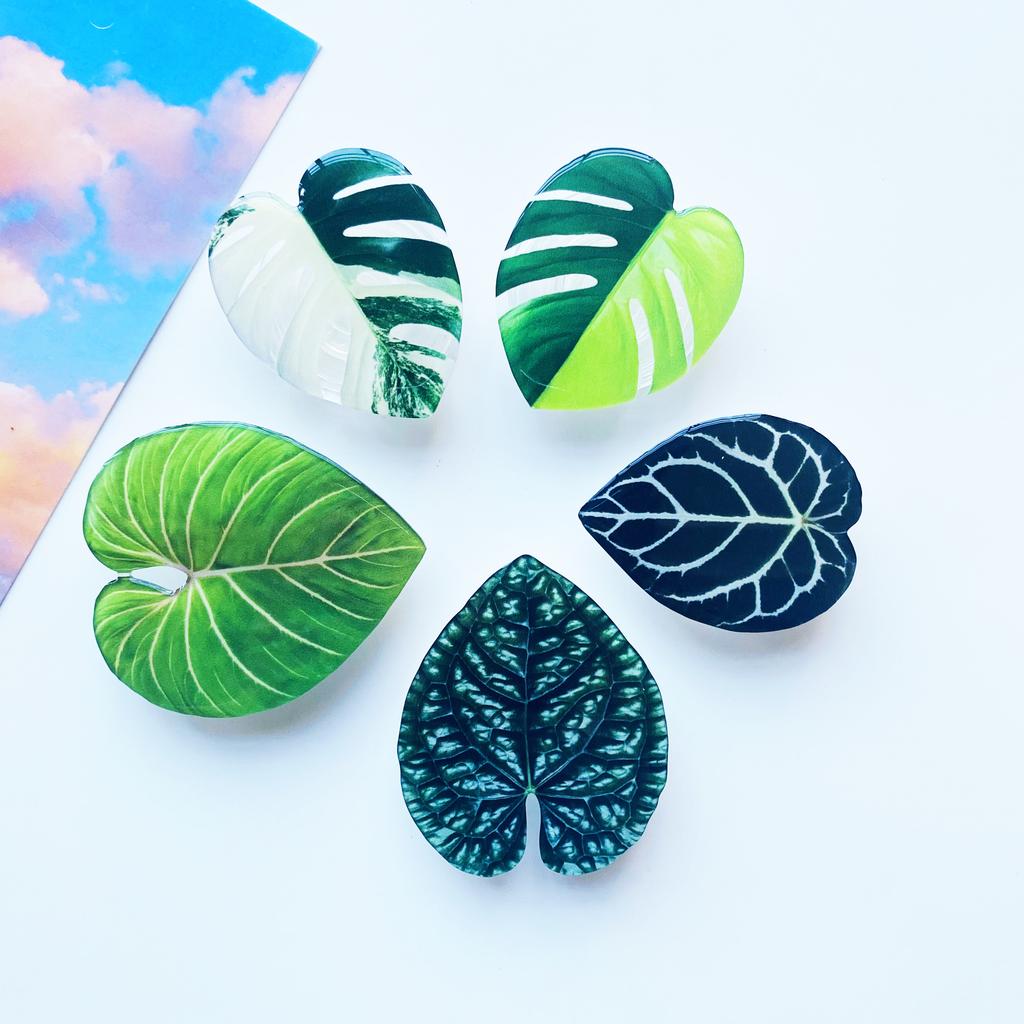Popular Acrylic Phone Socket Griptok Foldable Eject Cell Phone Holder Stand Plant Leaf Design Custom Phone Grip