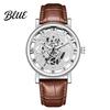 Quartz Watch Men Vintage Hollow Round Dial Faux Leather Strap