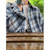 Man Jiang Yue Women's Retro Blue Plaid Shirt - Early Spring Chic Design, Casual Brushed Cardigan Jacket