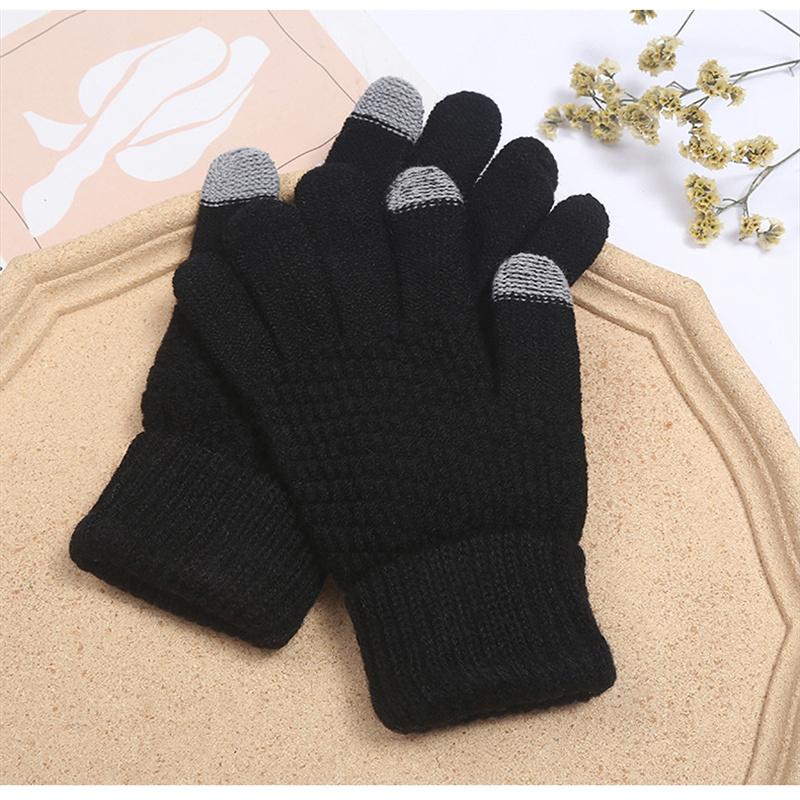 Winter Touch Screen Gloves Women Men Warm Stretch Knit Mittens Imitation Wool Full Finger Guantes Female Crochet Luvas Thicken