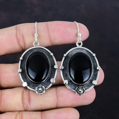 Boucles d'oreilles en onyx noir, pierres précieuses naturelles, bijoux faits main, argent sterling 925, boucles d'oreilles délicates, bijoux de créateur, cadeaux d'anniversaire