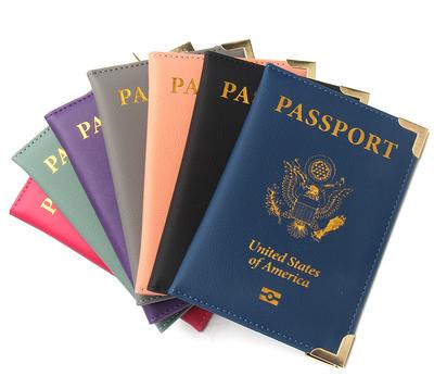 Nowy Etui na Paszport USA Skórzane Cienkie Okładki na Paszport Złoty Miedziany Narożnik Etui na Kartę Id Uchwyt na Bilet Lotniczy Akcesoria Podróżne