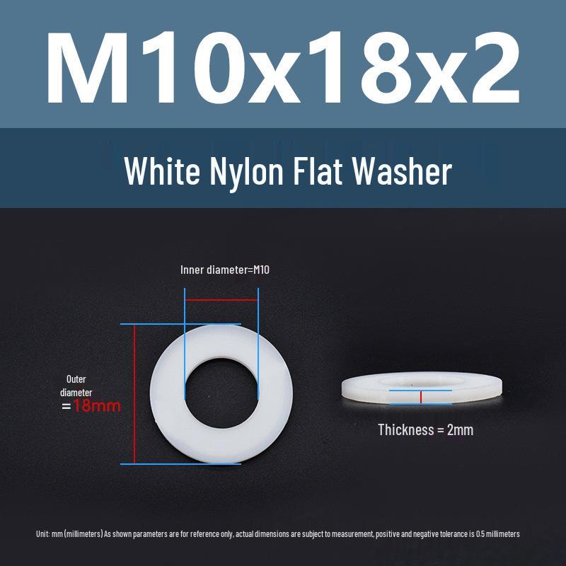 Yigu High-Temperature Wear-Resistant White Nylon Flat Washer, Sizes M2-M24