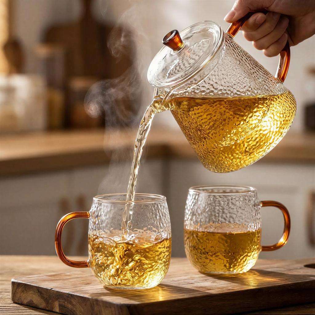 GLASS JUG TEA INFuser 1L WITH FILTER 2 GLASSES AMBER EAR