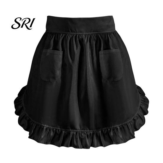 Vintage Kitchen Apron Half with Butterfly Bow & Pockets Lace Hem Waist for Lightweight Coffee Shop Bistro Adjustable Ties Cafe Server Waitress