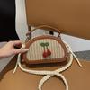 2025 Fashion Design Cherry Pattern Creative Straw Woven Patchwork Small Handbags Cute Crossbody Shoulder Bag Travel Beach Bag