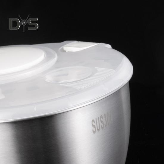 Salatschleuder aus Edelstahl mit Abtropfkorb, rutschfester Basis, Stoppknopf, großer 5,3-Quart-Gemüsetrockner