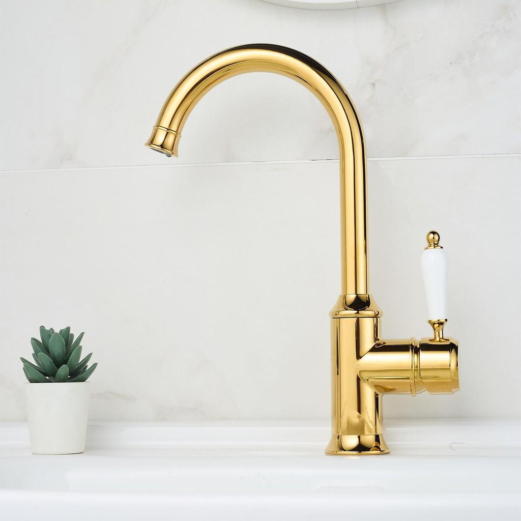 Antique Black Gold European-Style Rotating Copper Faucet with Chrome Plating for Kitchen Sink