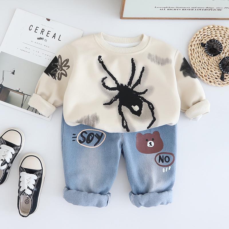 

Детский корейский свитшот с круглым вырезом и пауком на 2025 год: Осень и Весна Двойка с длинным рукавом 120 cm грязно-белый