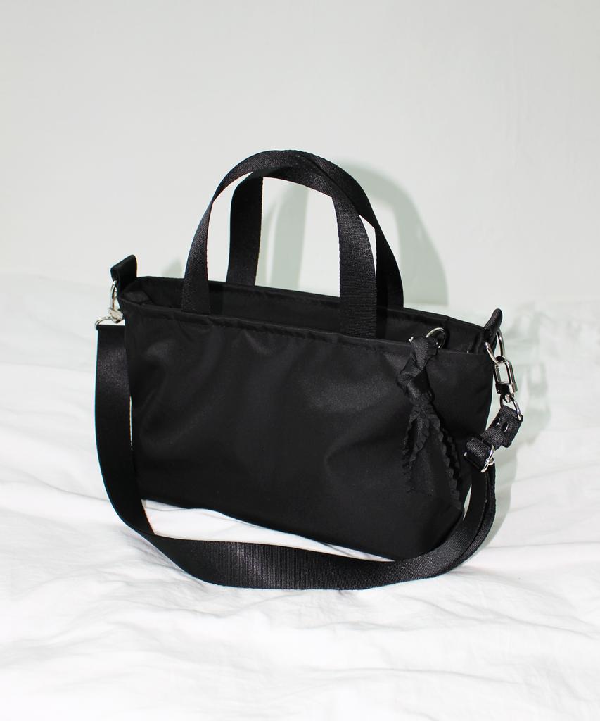 A By A Simple Plain Nylon Crossbody Bag Black