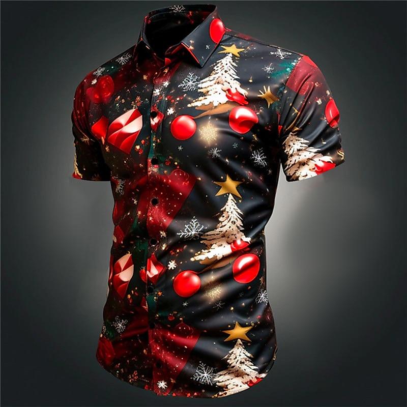 Christmas Shirts For Men Shirt Santa Claus Printed Short Sleeve Tops Festival Casual Unisex Clothing Loose Oversized Blouse 2024