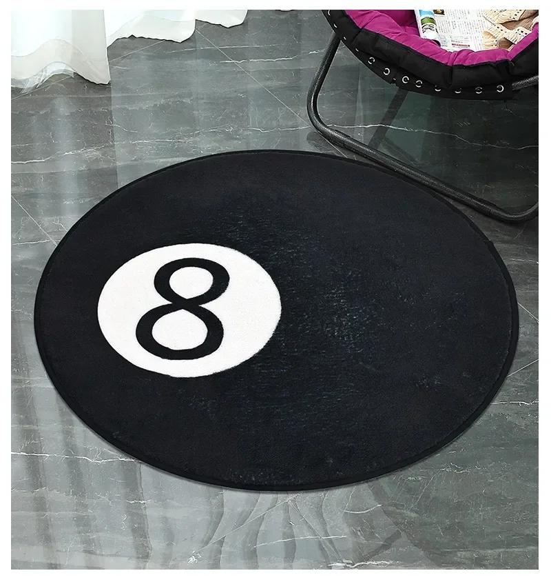 VIKAMA Billiards Challenge Carpet Black 8-Ball Imitation Cashmere Home Round Decorative Rug For Game Room And Fun Learning Space