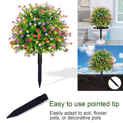 Artificial Topiary with Flowers Outdoor Fake Bushes Plants with Ground Spike UV Resistant Faux Flowers for Garden Patio Balcony Decor