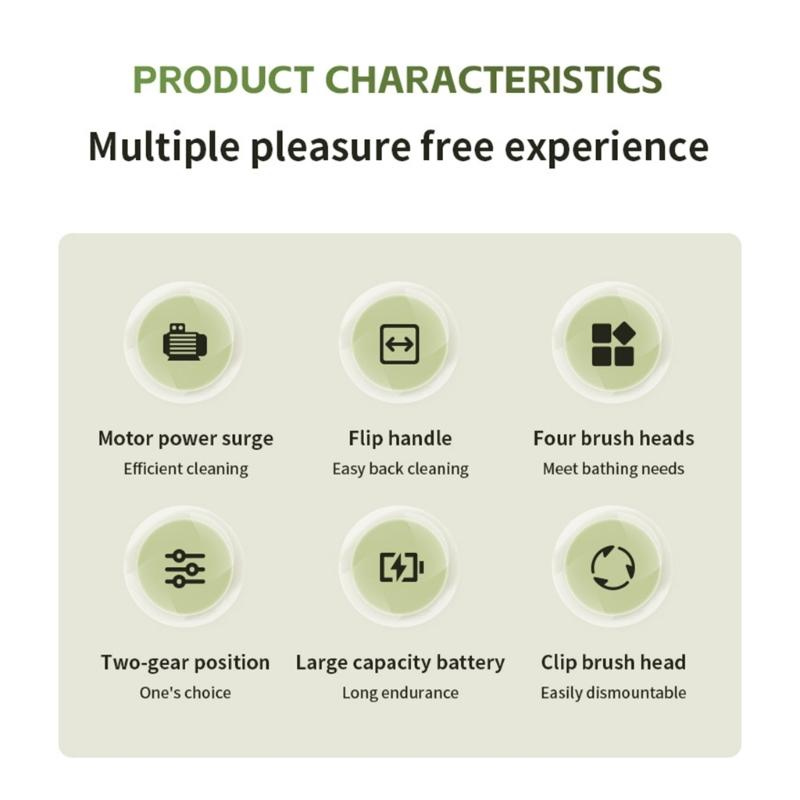 Electric Soft Body Bath Brush Shower Scrubber Double Handle Back Rubbing Machine Long Handle Cleaning Brush Bathroom