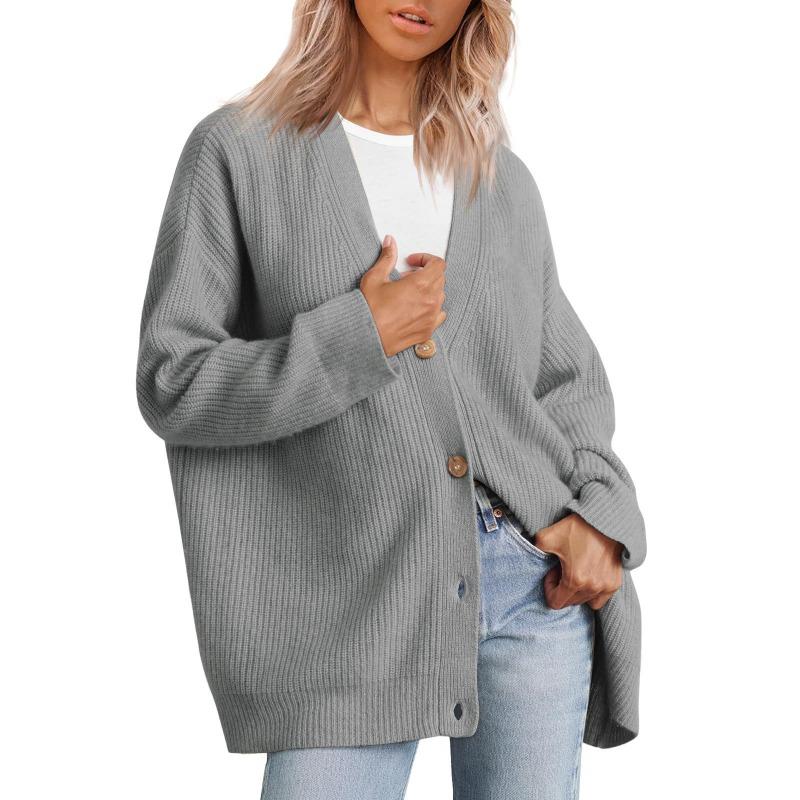 Style Simple and Versatile Knitted Women's Button Solid Color Sweater for Women