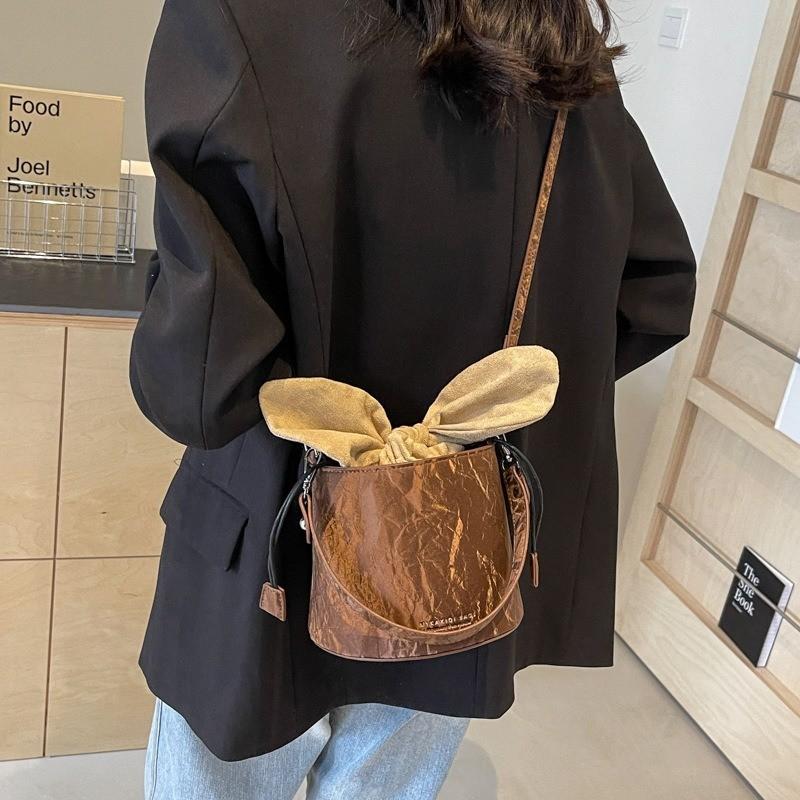 IELGY Korean Fashion Handbag, Retro Contrasting Color Bucket Bag, Shoulder Messenger Bag