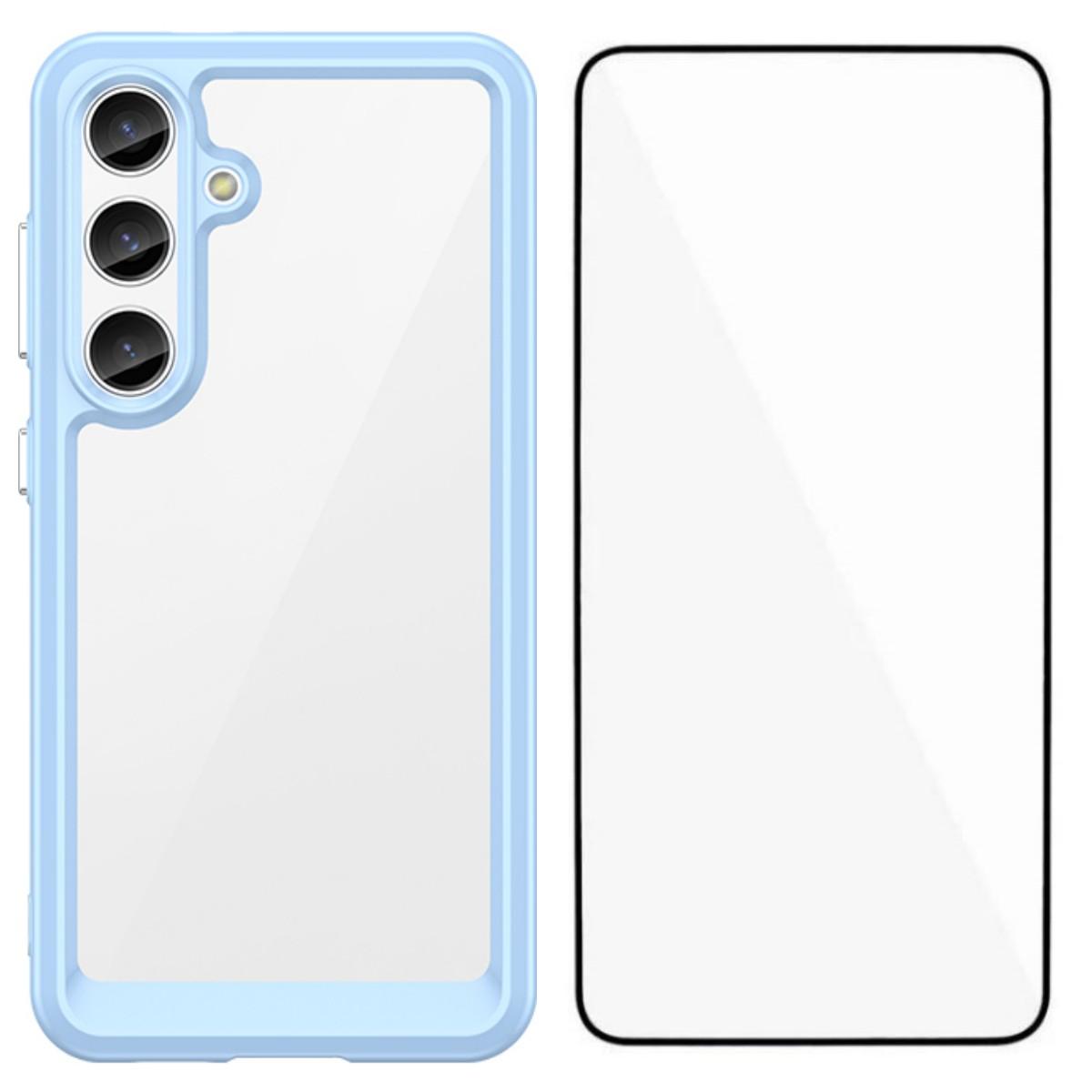 

For Samsung Galaxy S24 FE Phone Case WANLONFENG XC Series TPU Acrylic Cover with Tempered Glass (Big Lens Hole) B