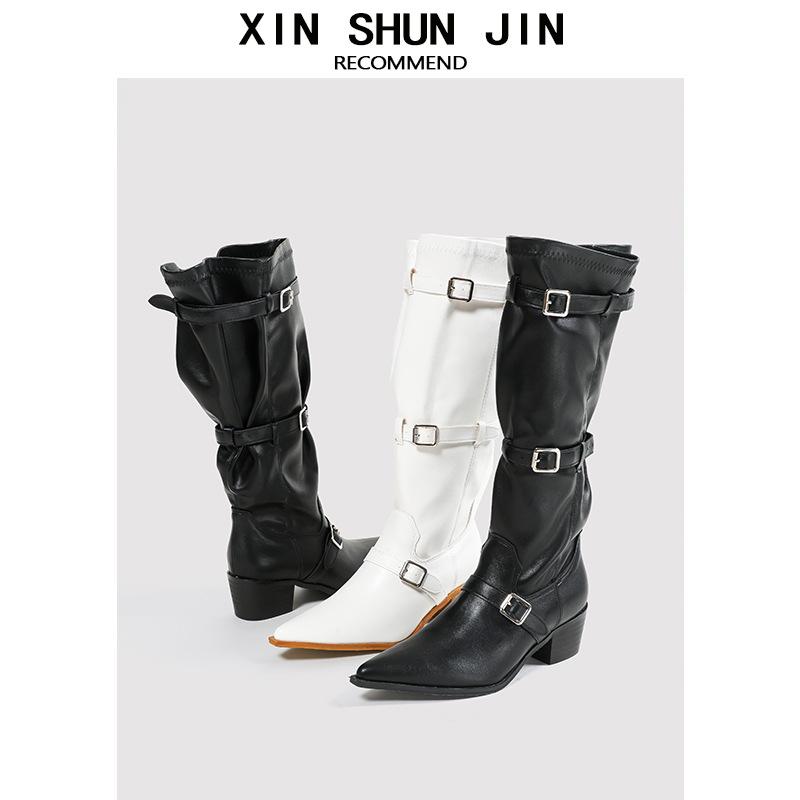 Pointed Big Tube Heap Boots Retro Western Cowboy Boots Thick Heel Hot Girl Fashion Sense Long Boots Women