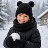 3Pcs/Set Plush Children Scarf Hat Gloves Set Warm Bonnet Gloves Kits Knitted Hats Scarfs  Outdoor
