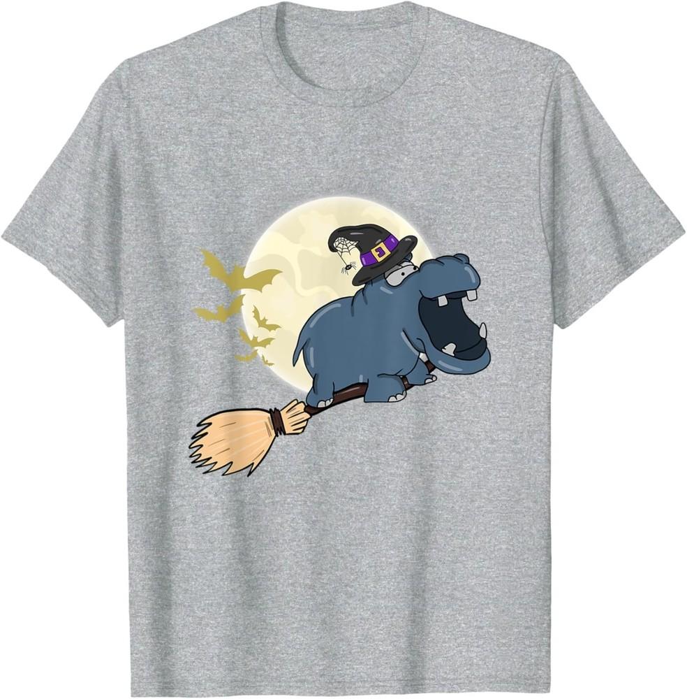 Hippo Witch Hat Riding Broom Stick Zoo Animal Lover T-Shirt Unisex T-Shirt L