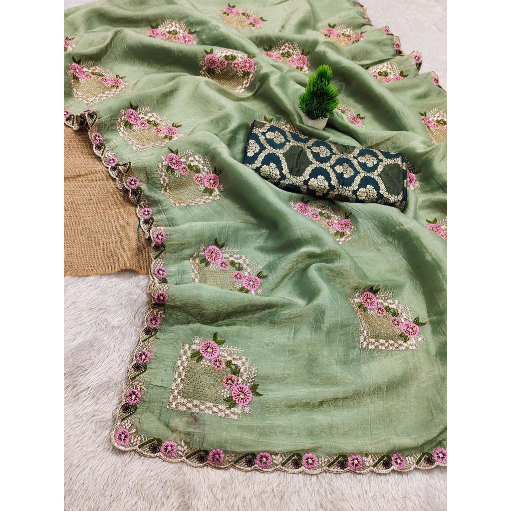 Beautiful Floral Embroidery all Over The Saree