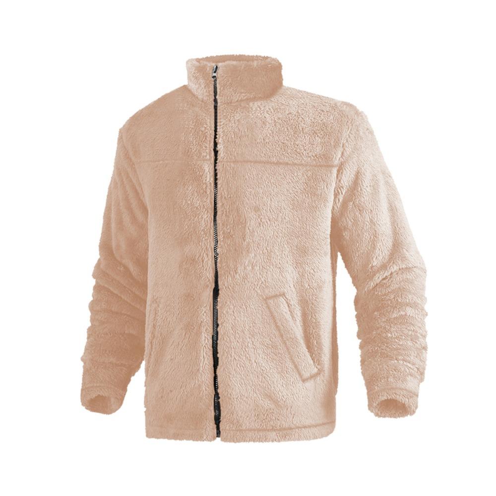 Herren Polarfleecejacke für Winter Einfarbig Stehkragen Langarm Reißverschlussfliege Mantel Lockere Passform Herren Oberbekleidung mit Taschen
