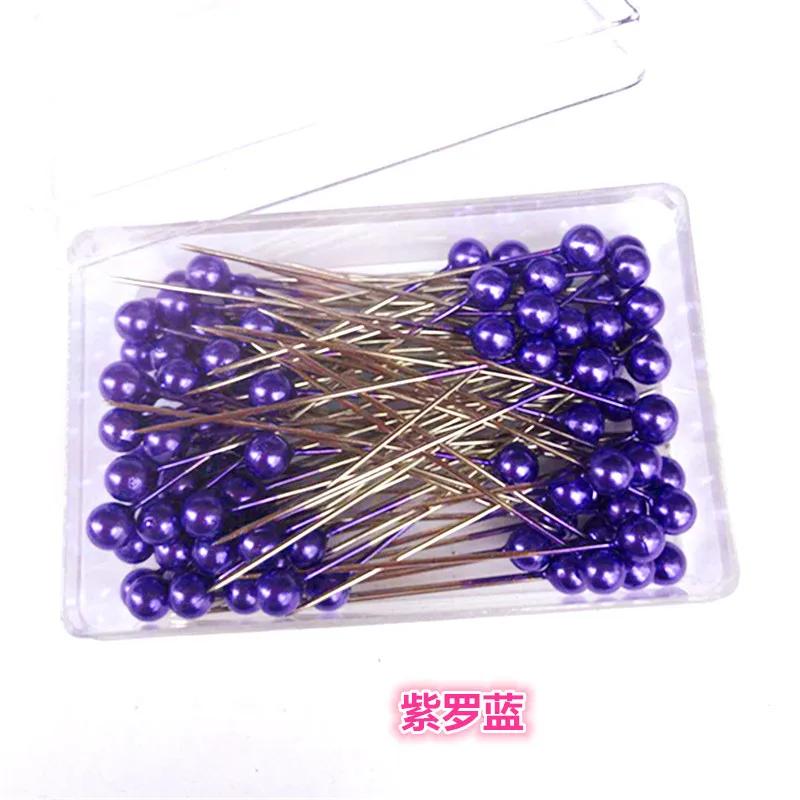 100Pcs/Box 38cm Colorful Round Pearl Head Needles Stitch Straight Push Sewing Pins For Dressmaking DIY Sewing Tools Positioning