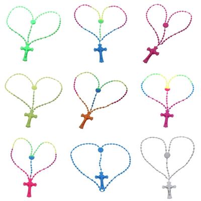 10Pieces Religious Plastic Crosses Rosary Necklace Bright Color for Meditation